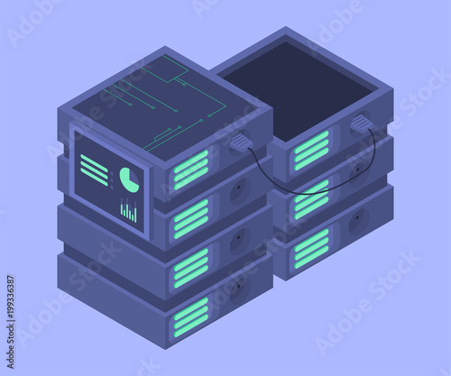 Database isometric concept. Cloud data storage. Vector illustration