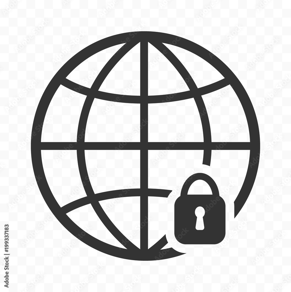 Globe icon and a padlock. Web browsing safety icon. Secured, protected network. Globe icon and a padlock. Web browsing safety icon. Secured, protected network.