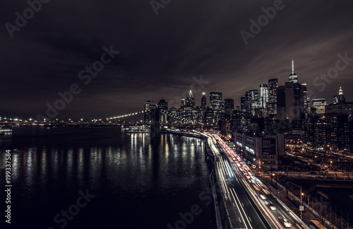 Manhattan downtown night time skyline