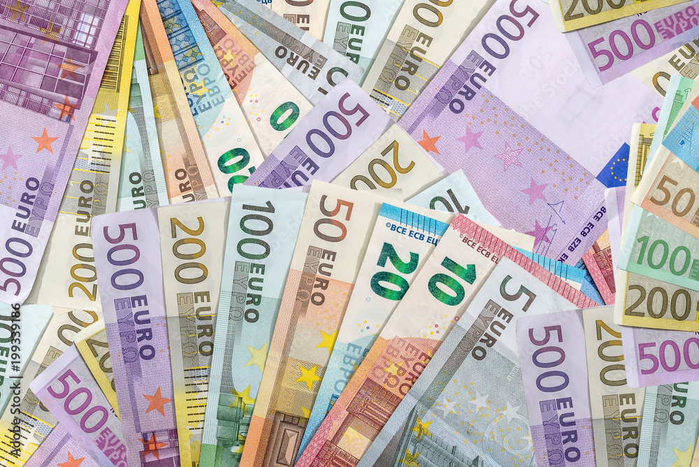Different euro banknotes used as background, close up Different euro banknotes used as background, close up