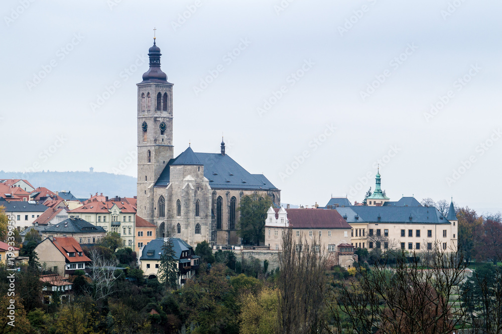 View of Saint James cathedral and old town in Kutna Hora, Bohemia, Czech Republic, Autumn lanscape
