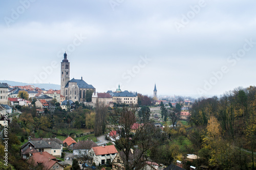 View of Saint James cathedral and old town in Kutna Hora, Bohemia, Czech Republic, Autumn landscape