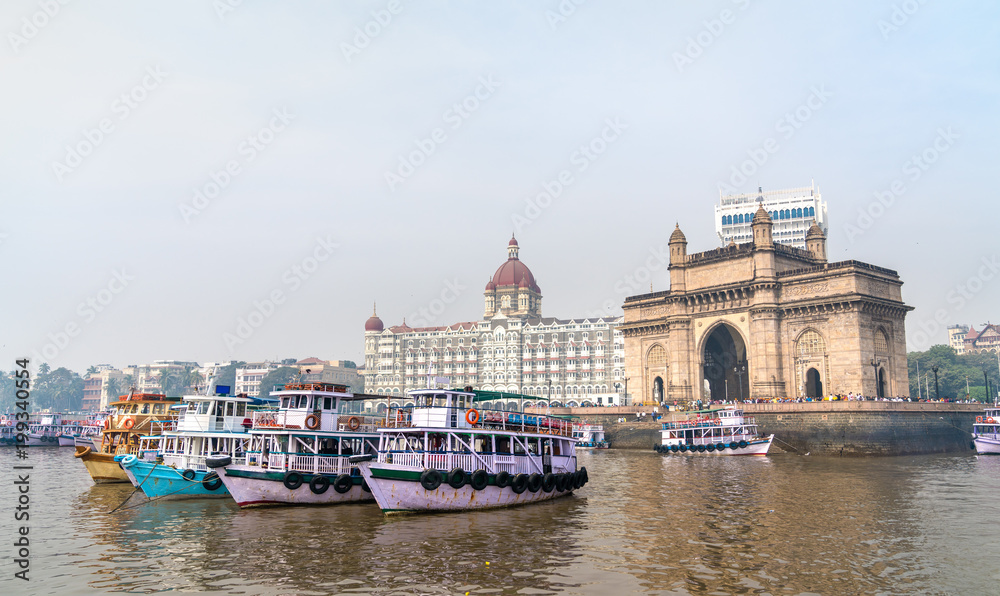 Ferries near the Gateway of India in Mumbai, India