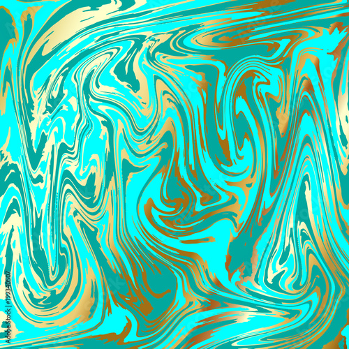 Abstract background, vector marble texture imitation. Marbleized pattern vector. Wedding invitation template with liquid ink background. Turquoise marble malachite with gold streaks texture effect.