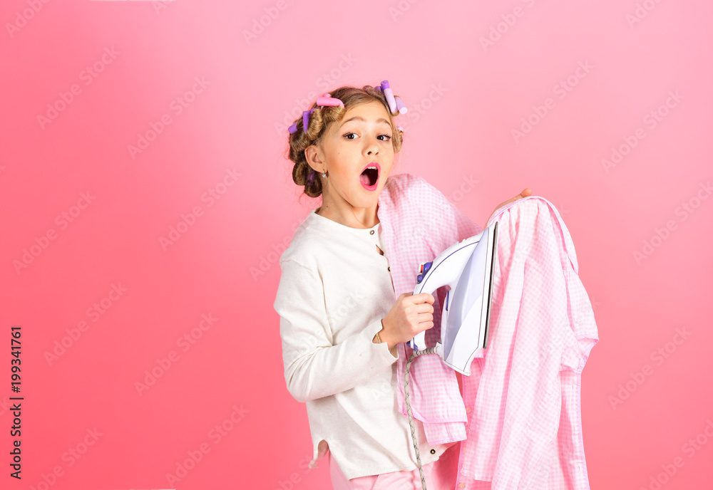 cute little baby girl housewife ironing clothes cute little baby girl housewife ironing clothes