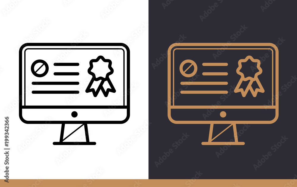 Unique linear icon of Online certification. Online education, e-learning. Modern outline icons for mobile application Unique linear icon of Online certification. Online education, e-learning. Modern outline icons for mobile application