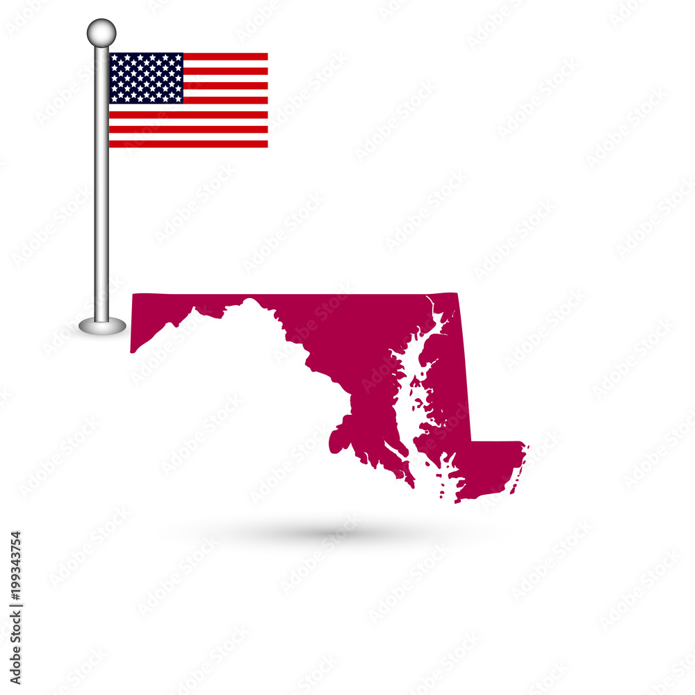 Map of the U.S. state of Maryland on a white background. American flag ...