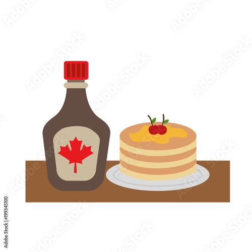 pancake with bottle syrup maple vector illustration design