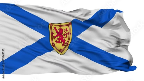 Nova Scotia flag, city of Canada, realistic animation isolated on white seamless loop - 10 seconds long (alpha channel is included) photo