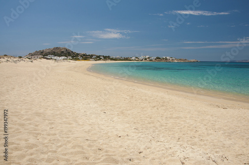 Crystal clear waters of Mikri Vigla beach at Naxos island in Greece