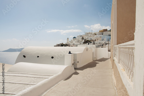 View over Firostefani town from a street at Santorini island in Greece