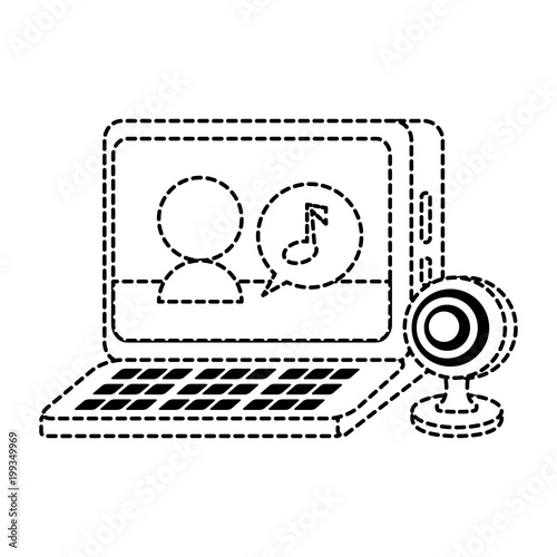 Laptop computer with web cam over background, vector illustration