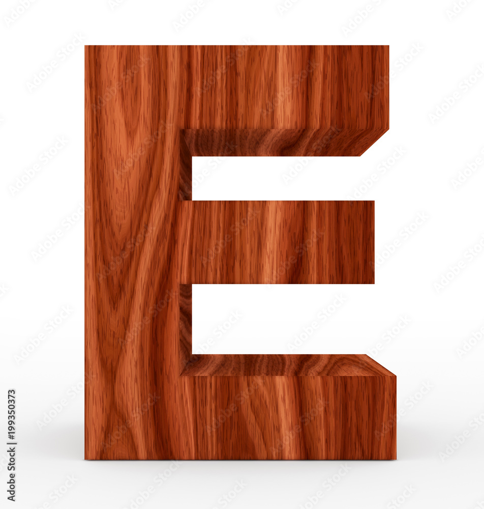 letter E 3d wooden isolated on white