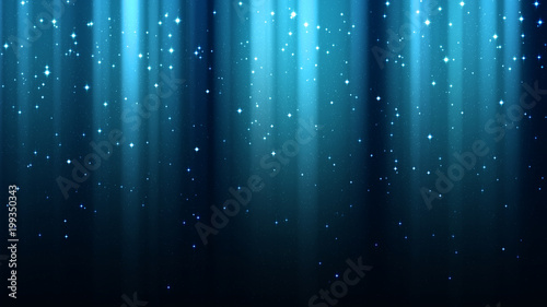 Abstract blue background with rays of light, aurora borealis, sparkles, night shining starry sky