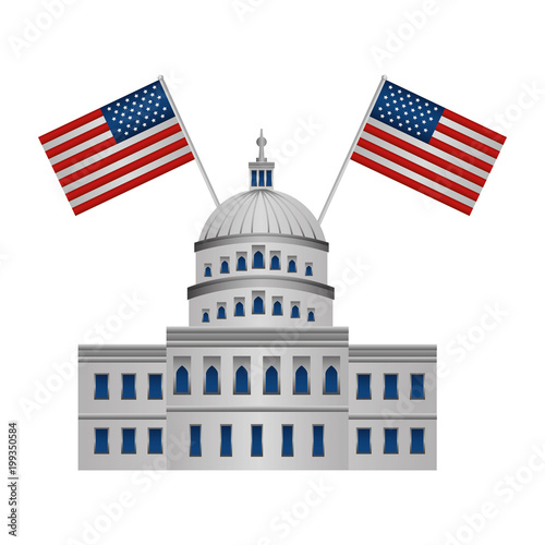 american parliament building with flags vector illustration design