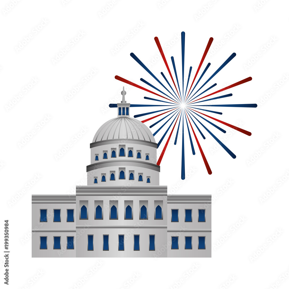 american parliament building with fireworks vector illustration design