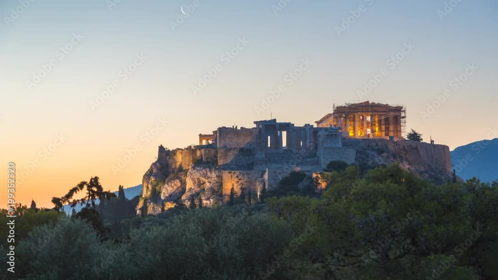 Parthenon, Acropolis of Athens, Greece - Timelapse of summer sunrise Parthenon, Acropolis of Athens, Greece - Timelapse of summer sunrise