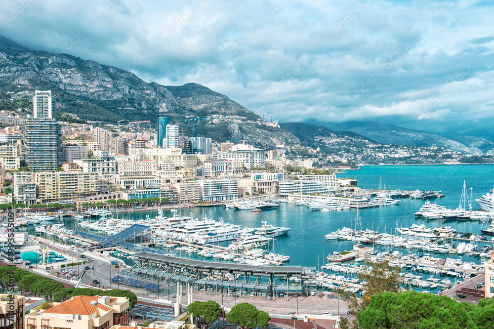 View Monaco harbor port Hercules Mediterranean Sea landscape