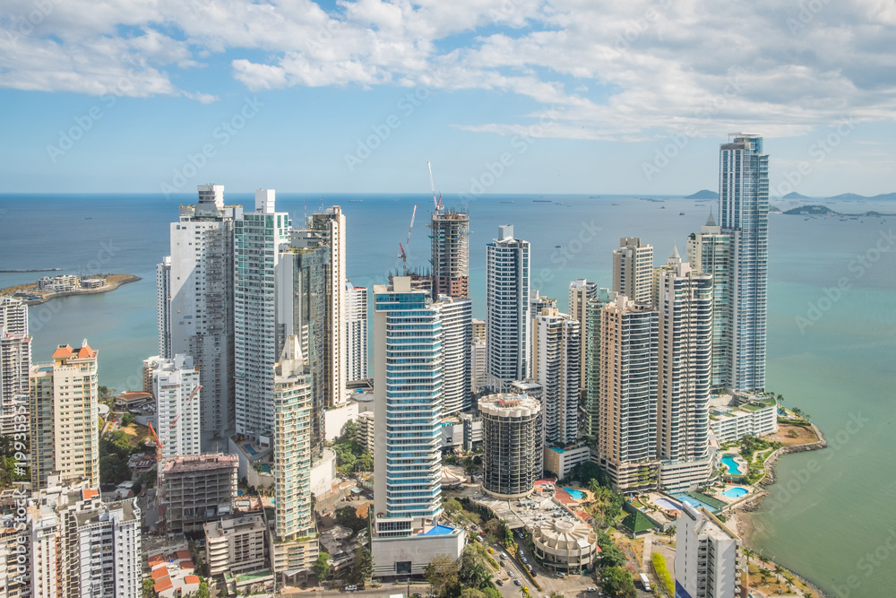 skyscraper buildings aerial - modern cityscape skyline of Panama City