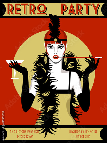 Retro party invitation card. Handmade drawing vector illustration. Pop art style.