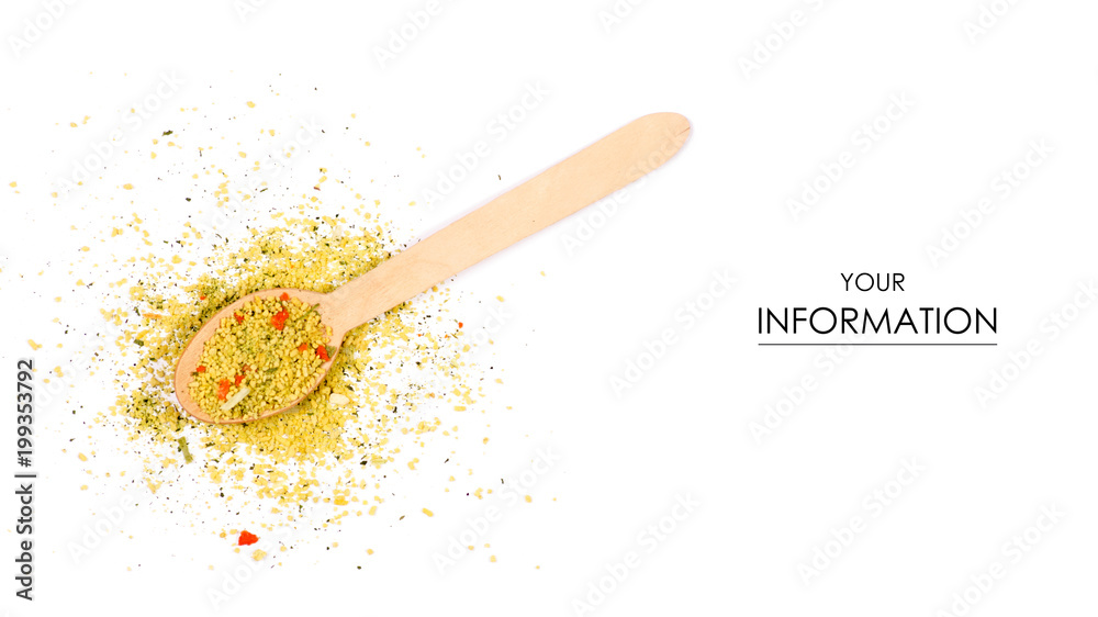 Pile seasoning for soup with vegetables wooden spoon pattern Pile seasoning for soup with vegetables wooden spoon pattern
