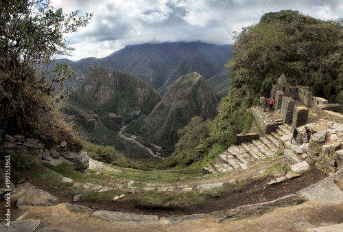 Inti Punku (Sun Gate) in Machu Picchu and view into the valley of the river Urubamba, Peru