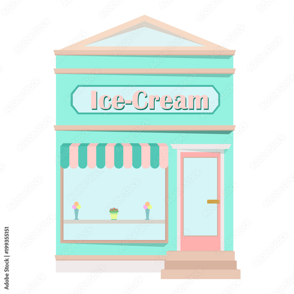 Ice-cream restaurant facade. Front view of fast food restaurant in flat style. Vector illustration. Ice-cream restaurant facade. Front view of fast food restaurant in flat style. Vector illustration.