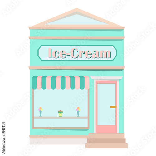 Ice-cream restaurant facade. Front view of fast food restaurant in flat style. Vector illustration.