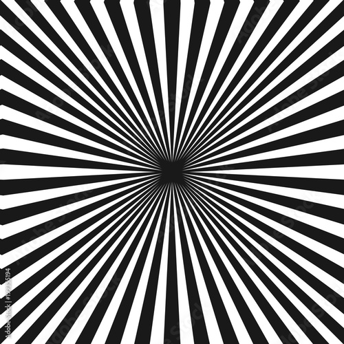 Black & white sunburst background. Vector stripe lines seamless pattern