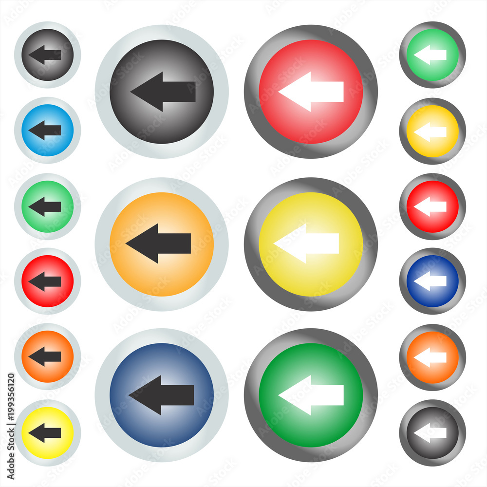 Set of circular web buttons or icons on which the arrow points back or left. Vector graphic illustration. Set of circular web buttons or icons on which the arrow points back or left. Vector graphic illustration.