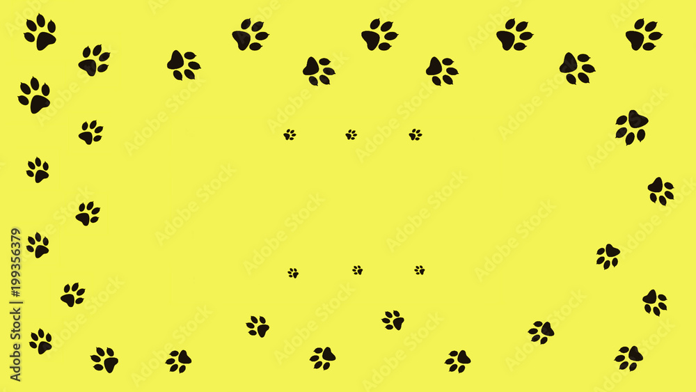 Frame paw prints walking the animal. Traces isolated on a yellow background. Frame paw prints walking the animal. Traces isolated on a yellow background.