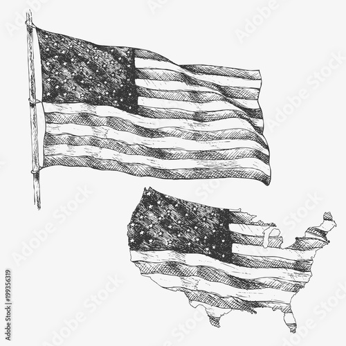 United States of America, USA, flag. Hand drawn illustration