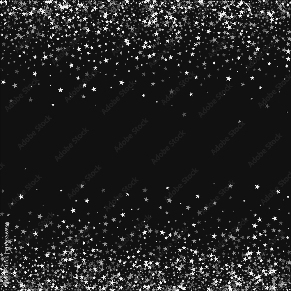 Amazing falling stars. Scattered border with amazing falling stars on black background. Mesmeric Vector illustration.