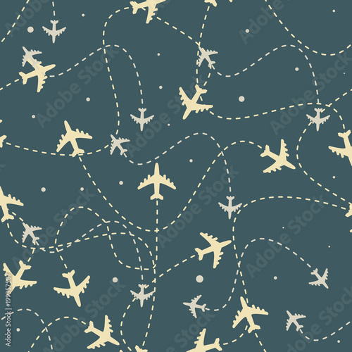 Travel around the world airplane routes seamless pattern, background, Endless texture can be used for wallpaper