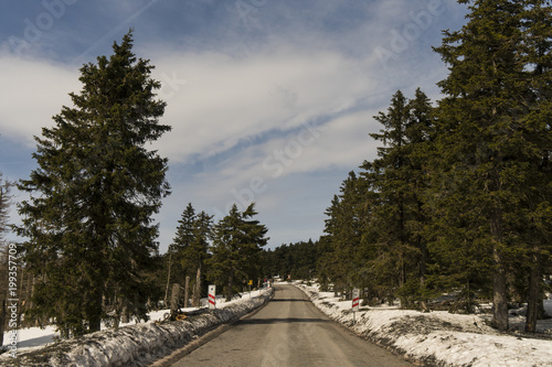 The beautiful nature in snow and ice at the street from Schierke to the Brocken mountain in Germany / Harz mountains photo