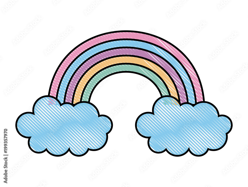 beautiful rainbow clouds nature decorative vector illustration drawing