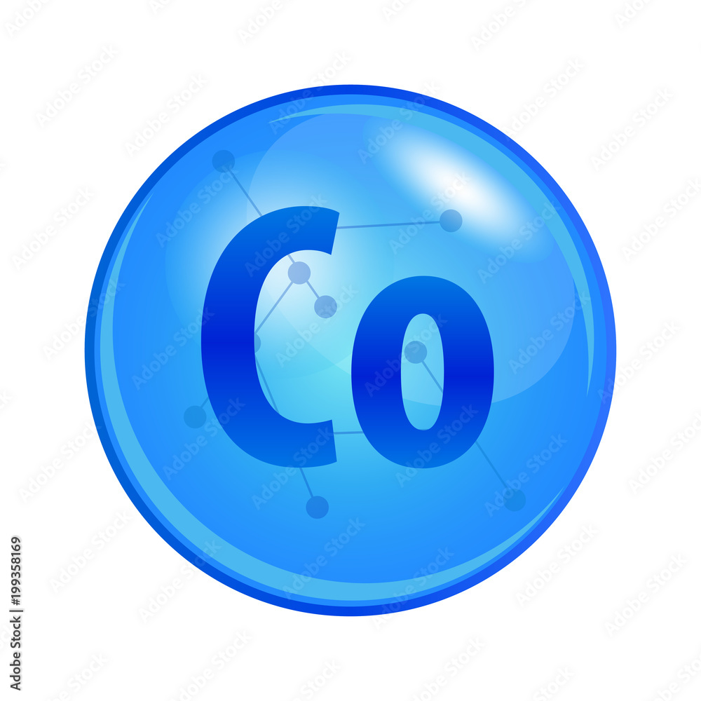 Mineral Cobalt capsule. Vector icon for health. Blue shining vitamin pill. Mineral Cobalt capsule. Vector icon for health. Blue shining vitamin pill.