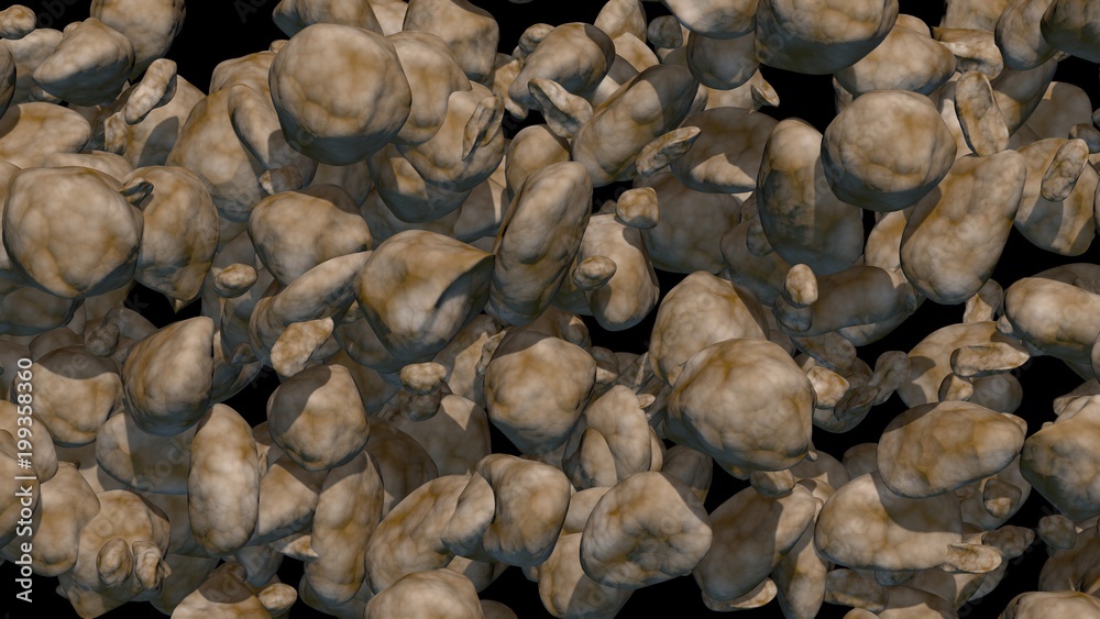 Asteroids on black background. 3d render. Large sizes