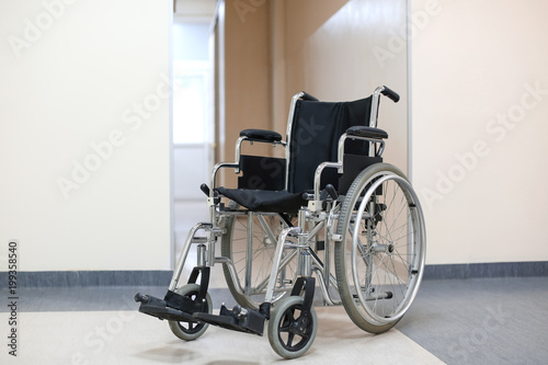 Empty modern wheelchair in hospital