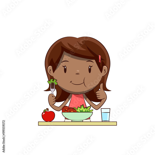 Little girl eating salad