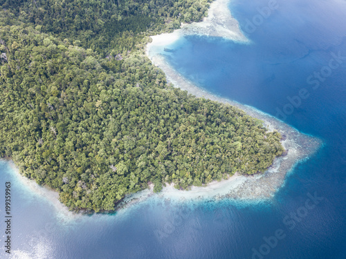 Aerial View of Fringing Reef and Remote Island in Raja Ampat
