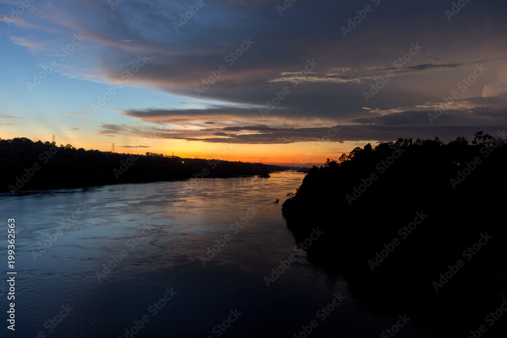The river Nile near its origin in Uganda at twilight. Shot in May 2017.