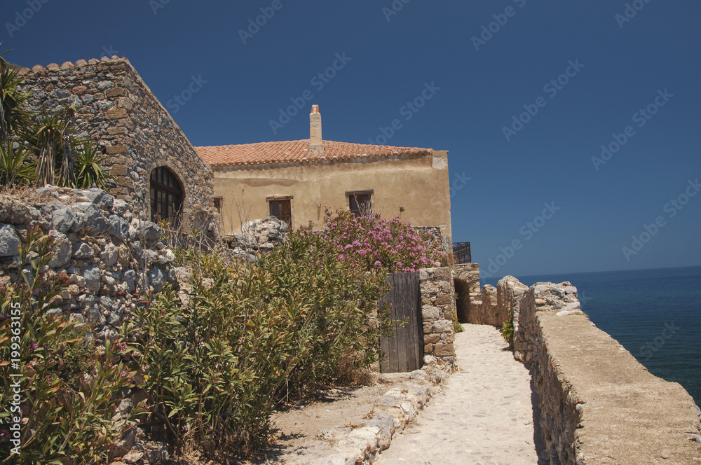 Medieval town of Monemvasia on Peloponnese in Greece