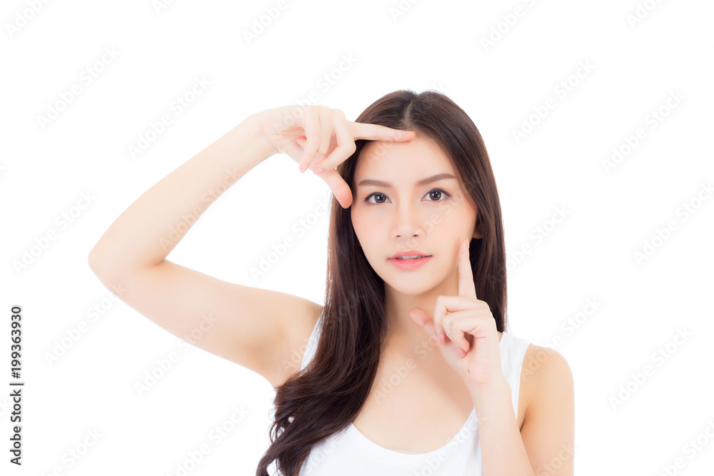Beautiful girl with makeup, woman and skin care cosmetics concept / attractive beauty asian girl on face isolated on white background. Beautiful girl with makeup, woman and skin care cosmetics concept / attractive beauty asian girl on face isolated on white background.