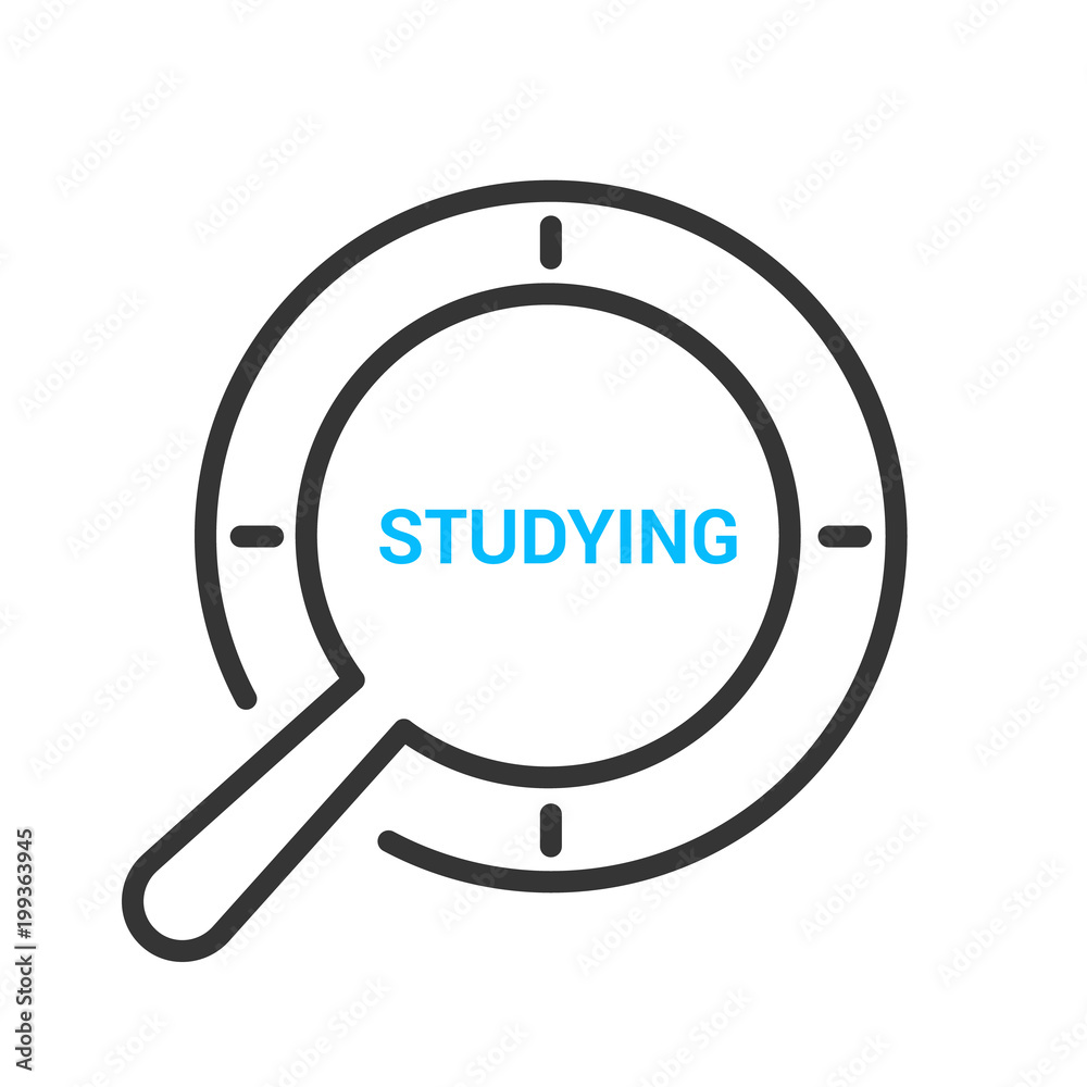 Education Concept: Magnifying Optical Glass With Words Studying Education Concept: Magnifying Optical Glass With Words Studying