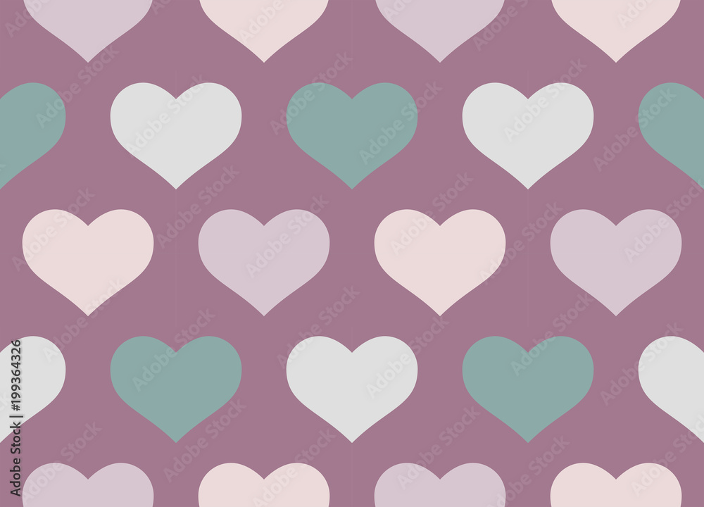 Soft Purple and Teal Colors Hearts Design Seamless Pattern Colorful Love Themed Tiled  Shapes Background Art with Violet Pink and Sea Foam Green