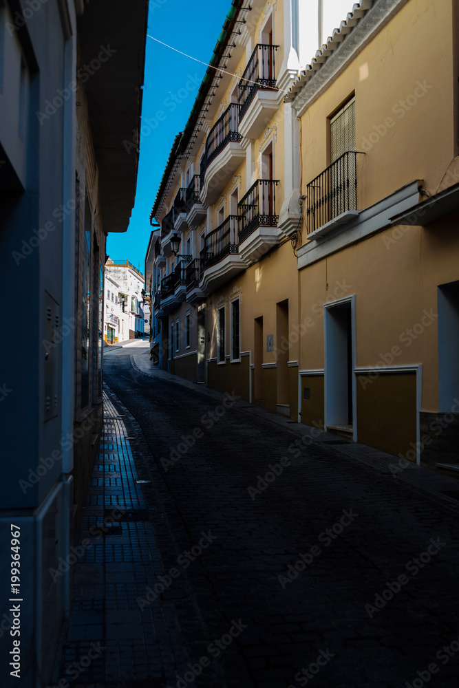 beautiful, picturesque street, narrow road, white facades of buildings, Spanish architecture