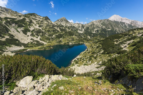 Fototapeta Naklejka Na Ścianę i Meble -  Amazing Landscape with Fish Banderitsa Lake And Vihren Peak, Pirin Mountain, Bulgaria