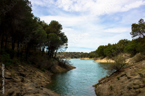 Lake. A sunny day on the lake    El Chorro    Malaga  Spain. Picture taken     1 april 2018.