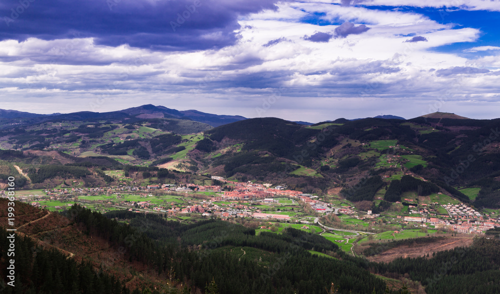 Fototapeta premium Typical Basque landscape seen from the mountain, Zalla, Spain